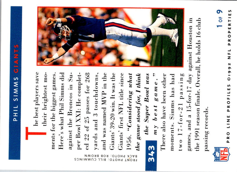 1992 Pro Line Profiles Phil Simms