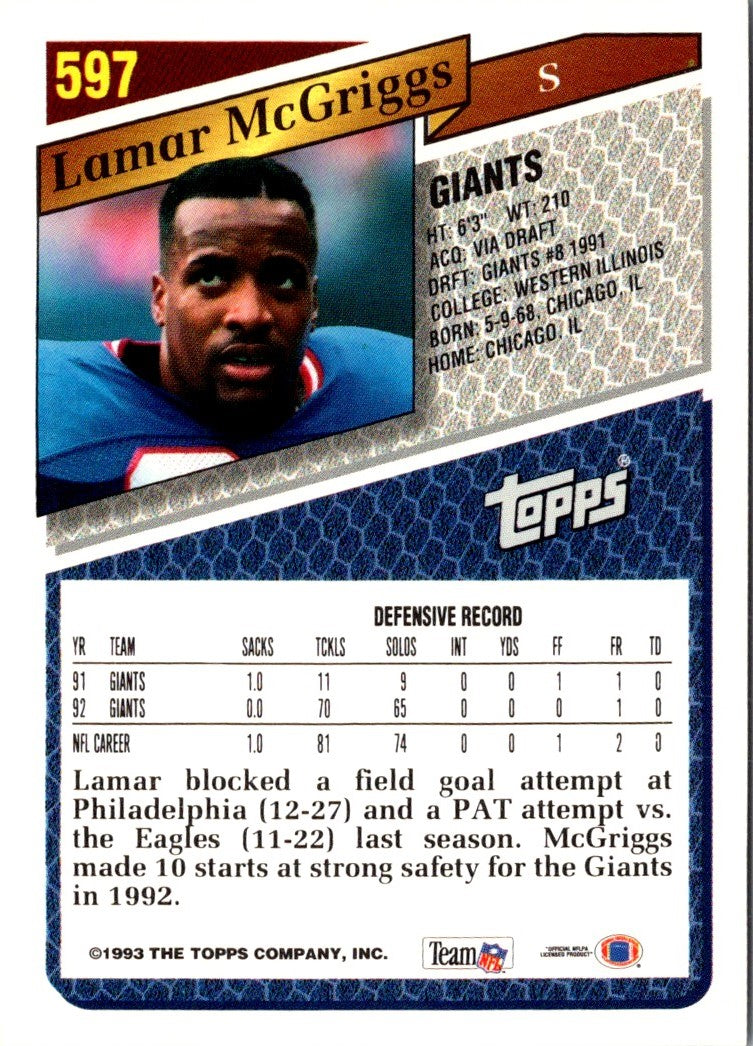 1993 Topps Gold Lamar McGriggs