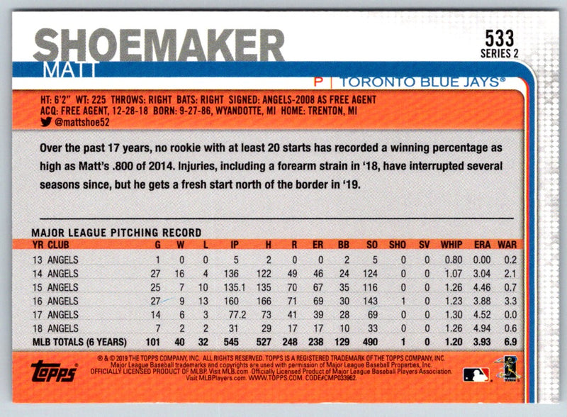 2019 Topps Matt Shoemaker