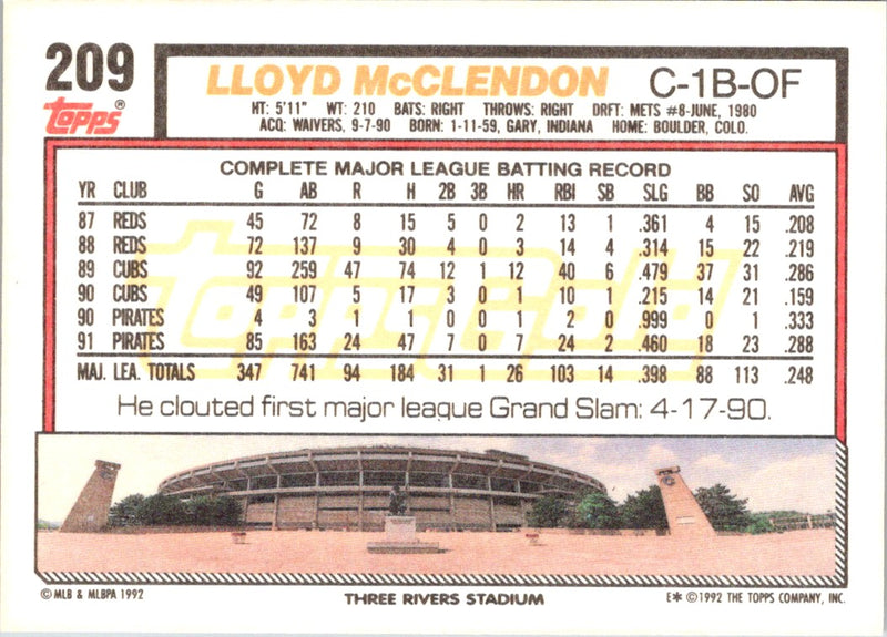 1992 Topps Lloyd McClendon