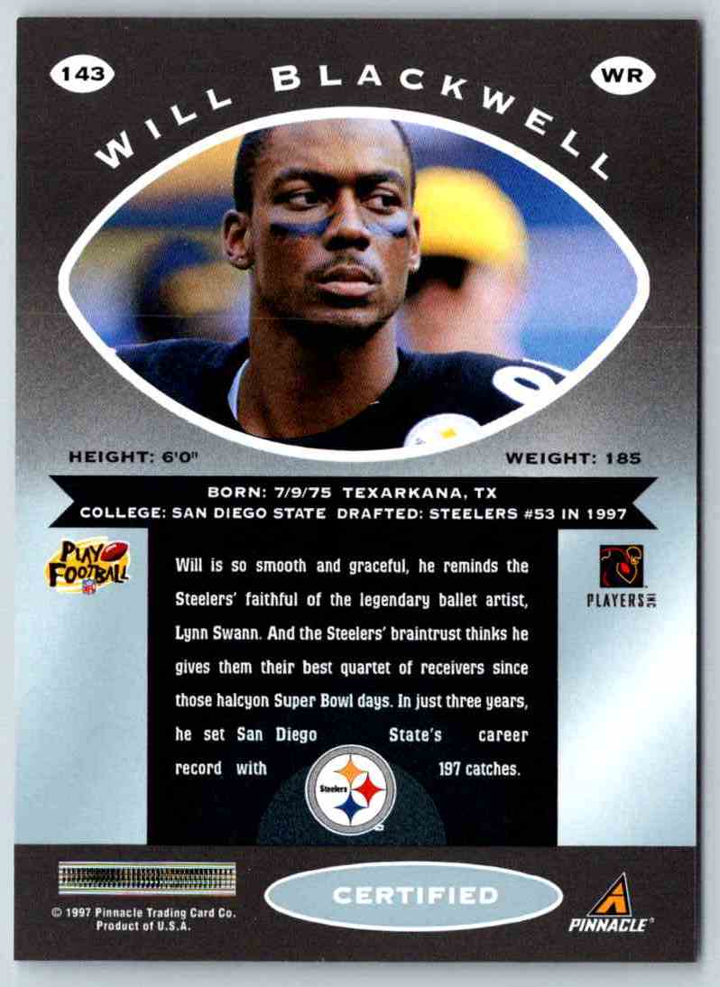 1997 Pinnacle Certified NFL Will Blackwell