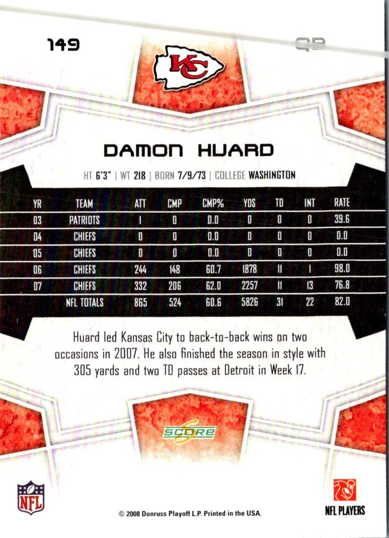 2008 Score Super Bowl XLIII Damon Huard