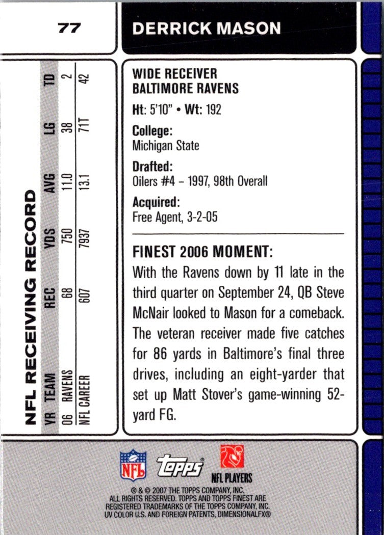 2007 Finest Derrick Mason