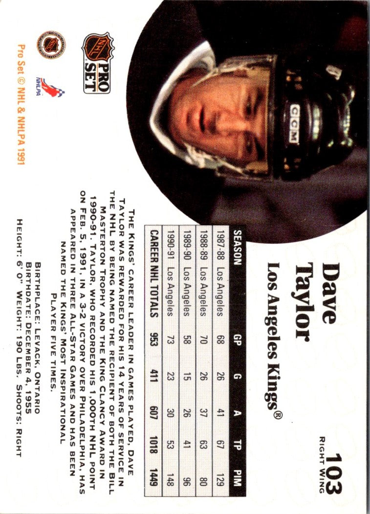 1991 Pro Set NHL Awards Special Dave Taylor