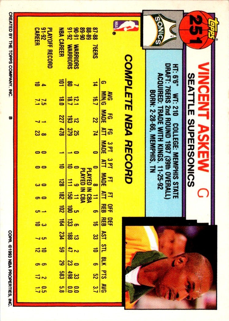 1992 Topps Vincent Askew