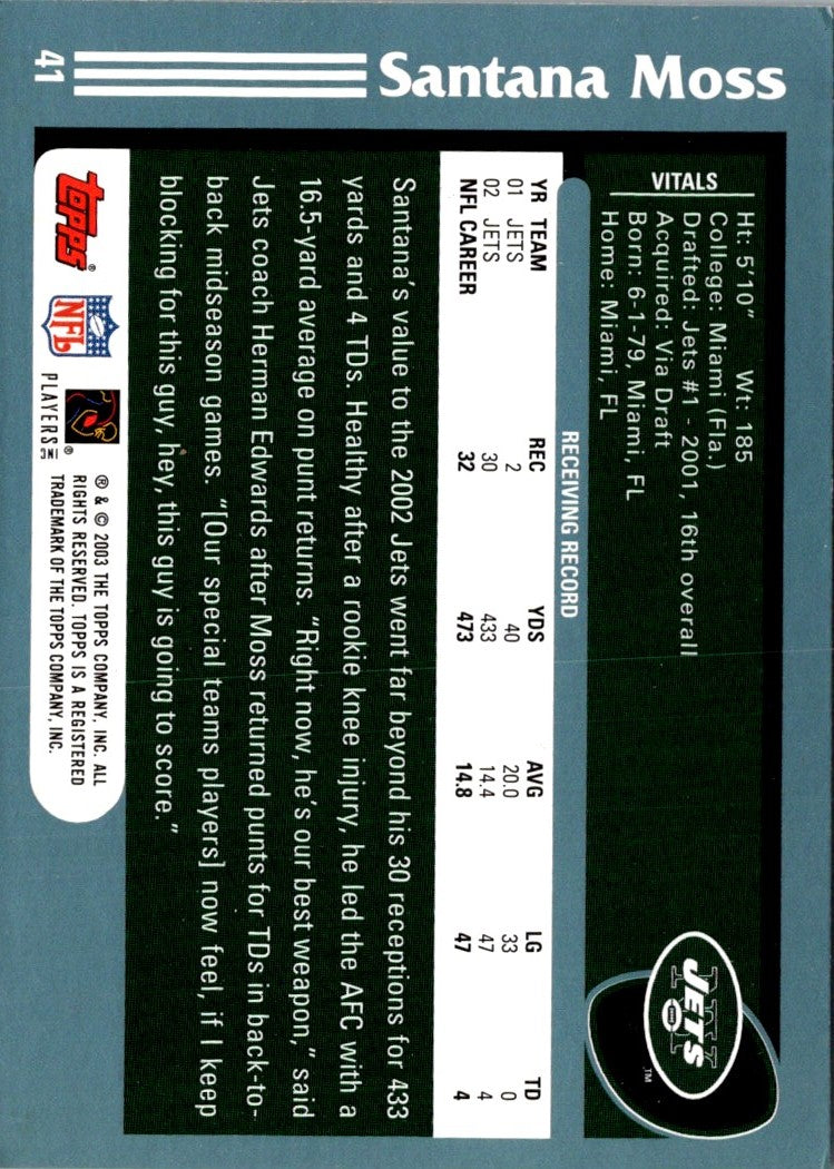 2003 Topps Santana Moss
