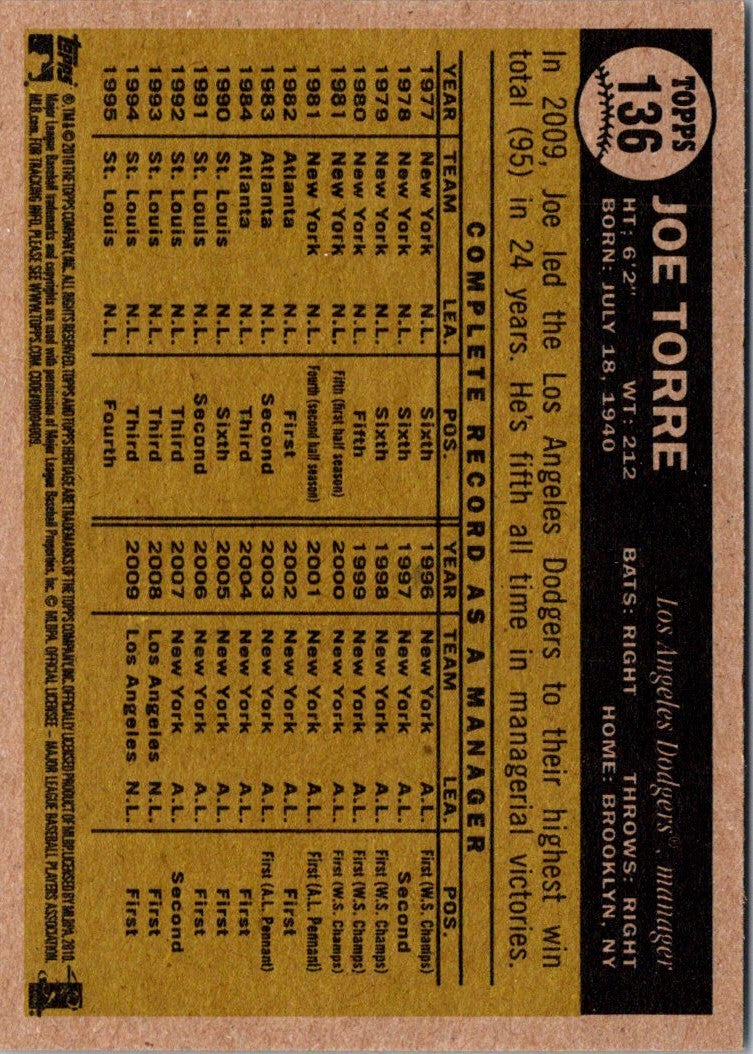 2010 Topps Heritage Joe Torre