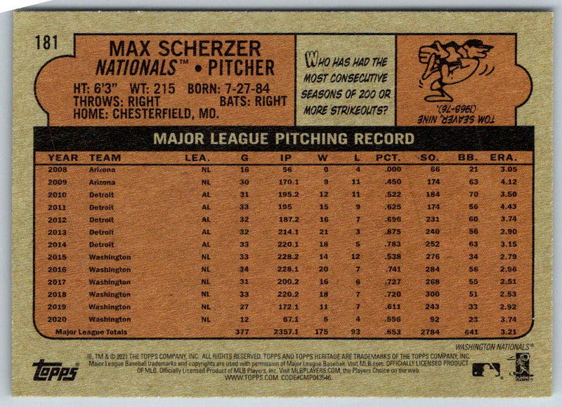 2021 Topps Heritage Max Scherzer