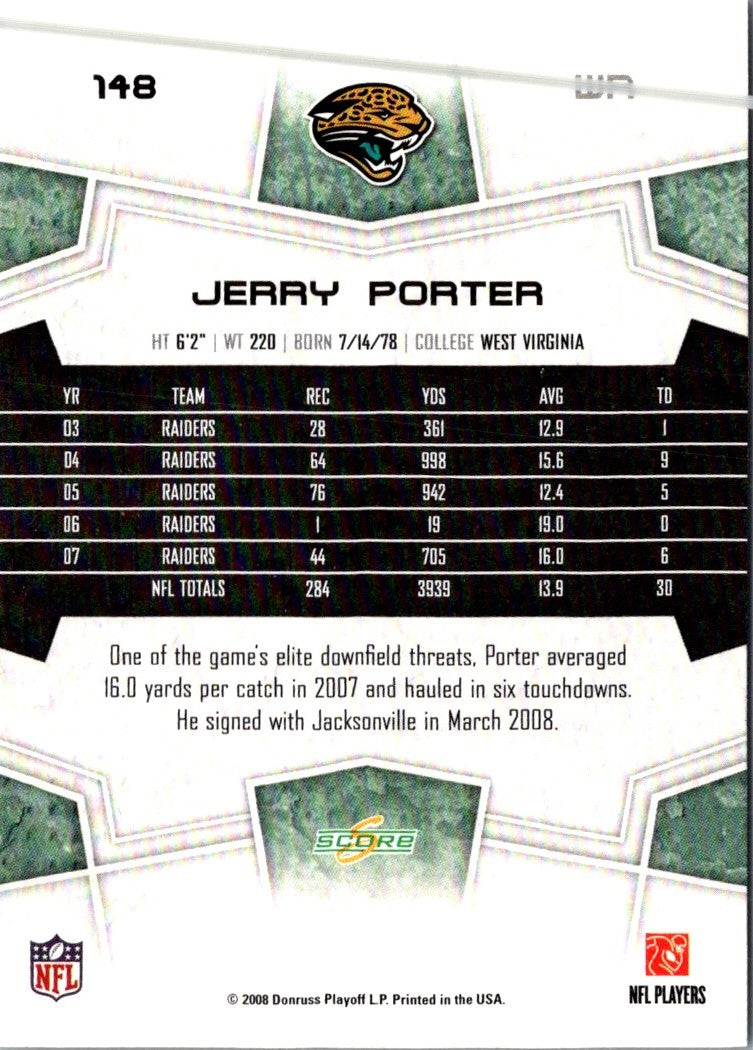 2008 Score Super Bowl XLIII Jerry Porter