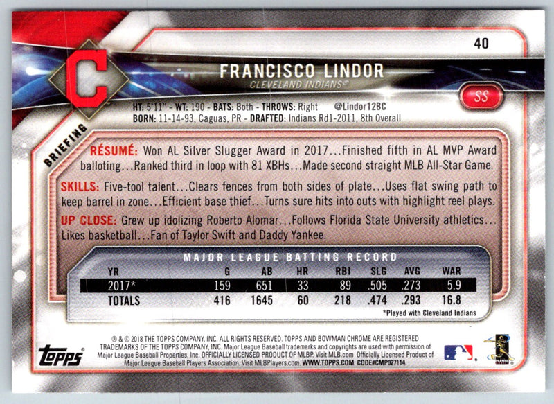 2018 Bowman Francisco Lindor