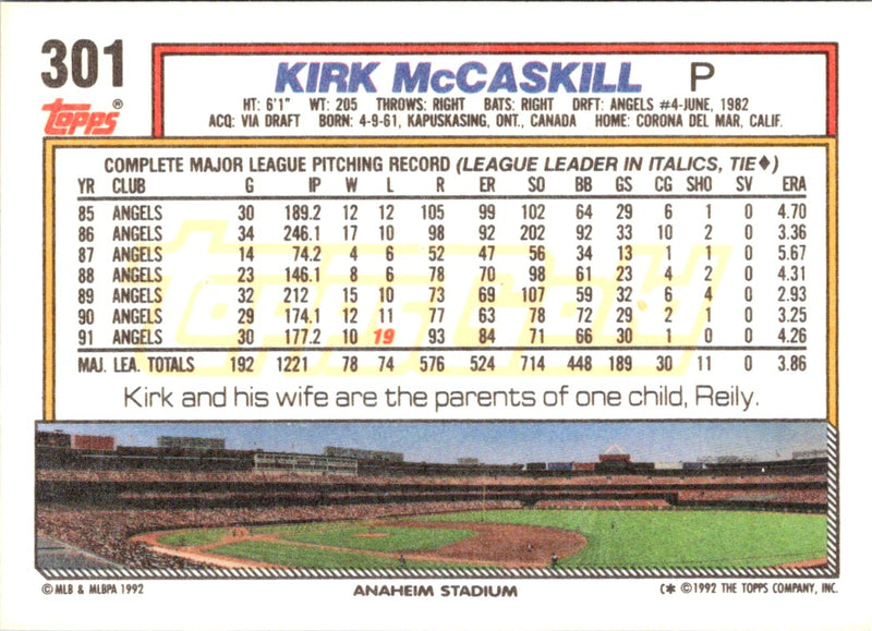 1992 Topps Kirk McCaskill