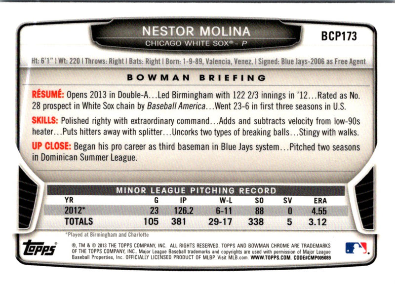 2013 Bowman Chrome Prospects Nestor Molina