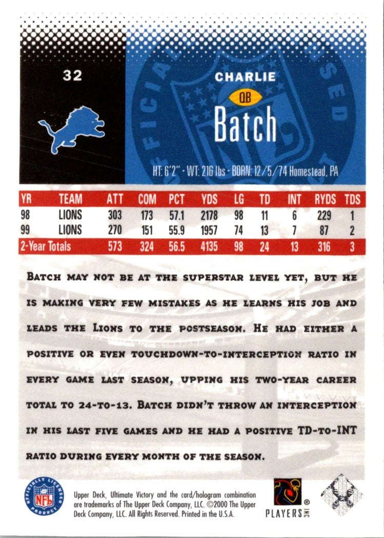 1998 Playoff Contenders Pennants Blue Felt Charlie Batch