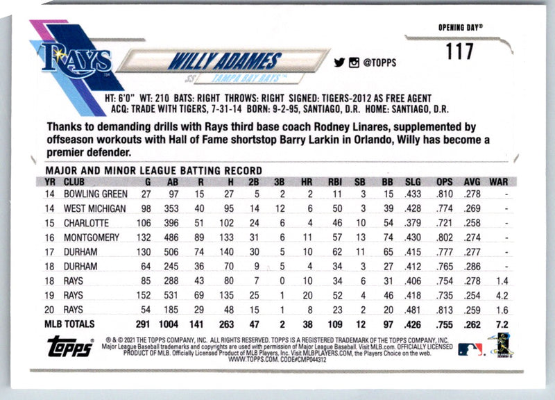 2021 Topps Opening Day Willy Adames