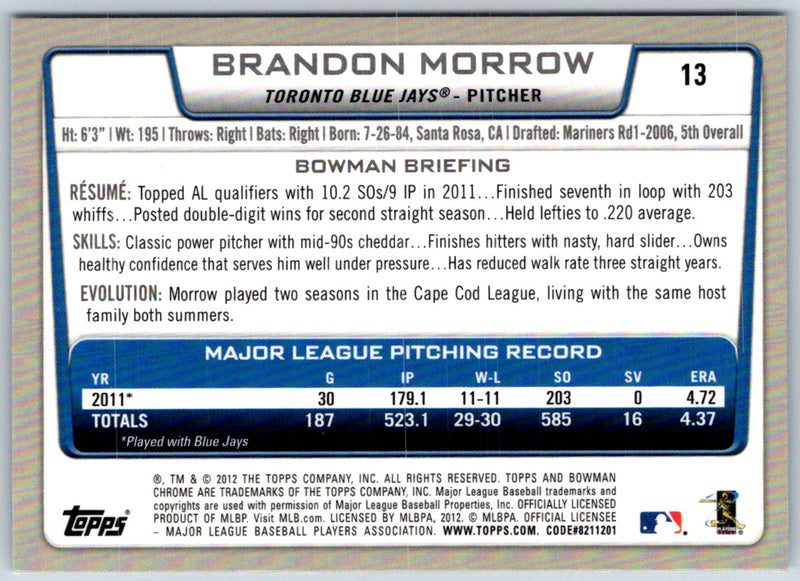 2012 Bowman Chrome Brandon Morrow