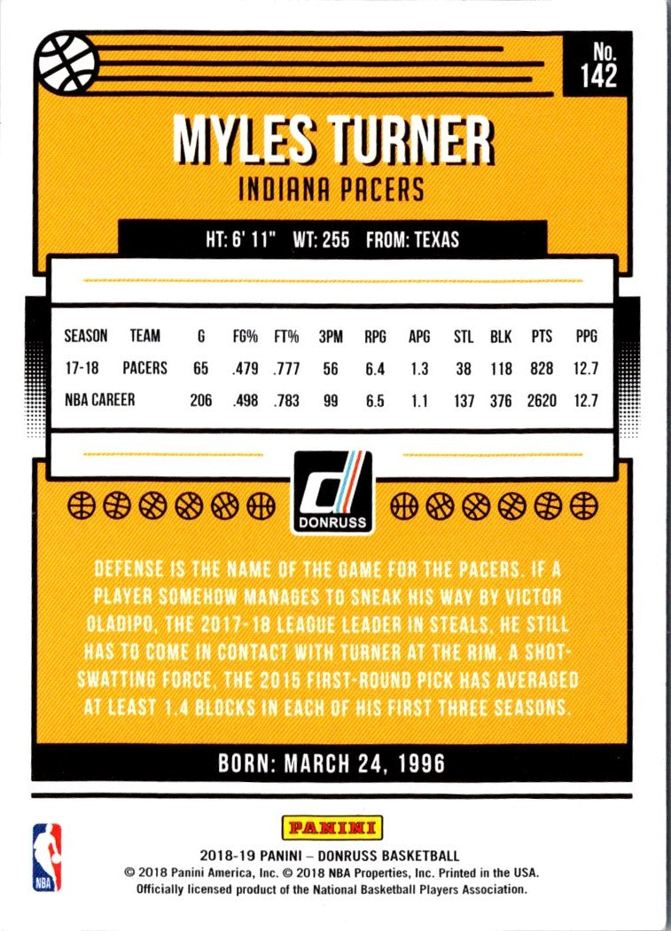 2018 Donruss Myles Turner