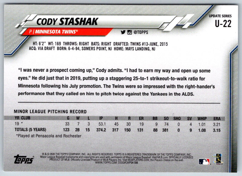 2020 Topps Update Cody Stashak