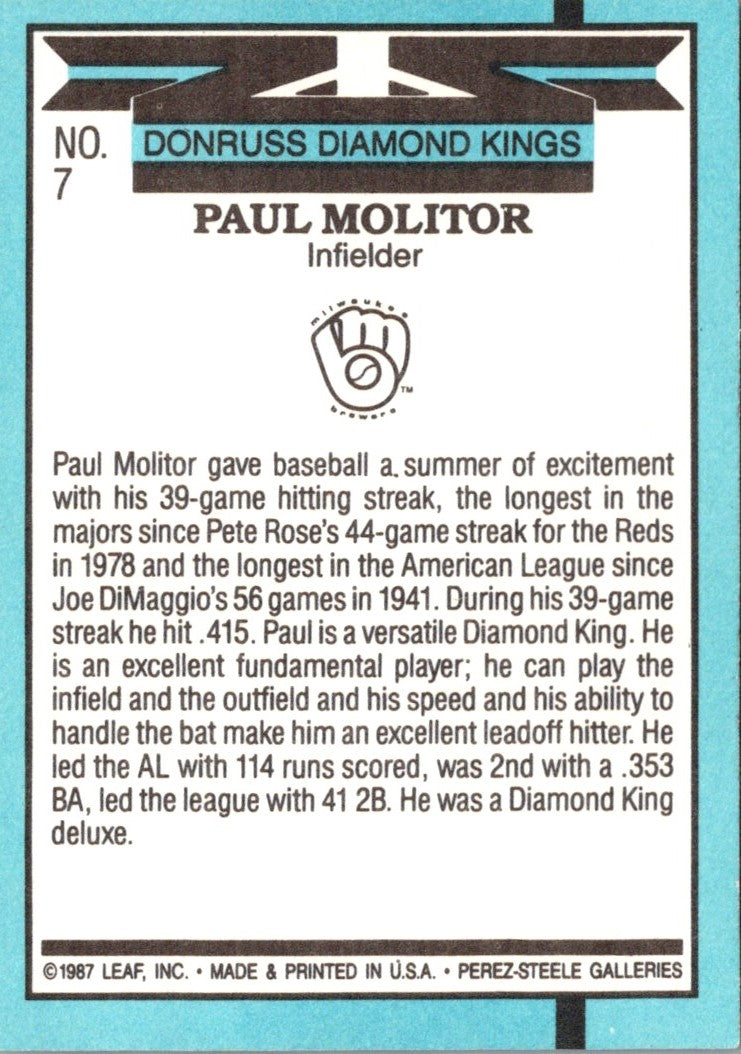 1988 Donruss Diamond Kings Paul Molitor