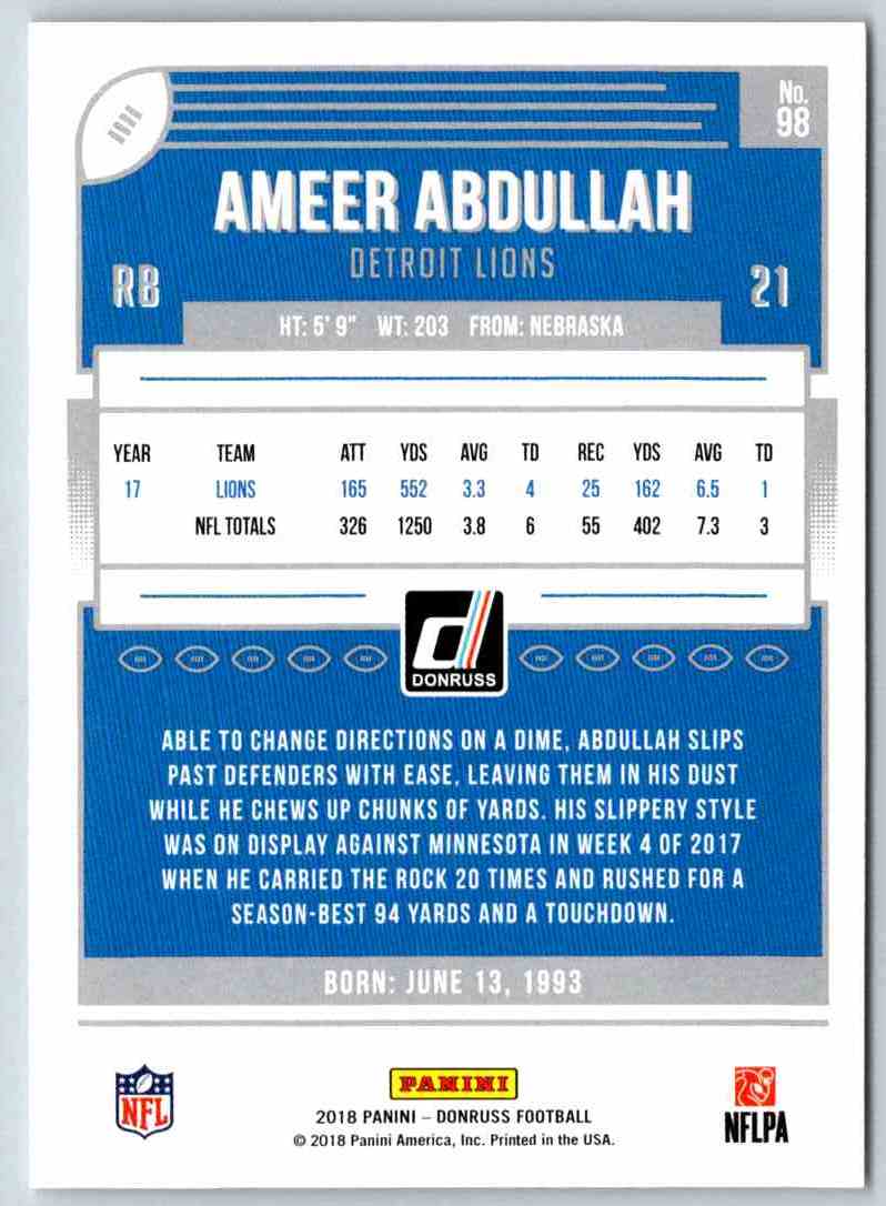 2018 Donruss Ameer Abdullah