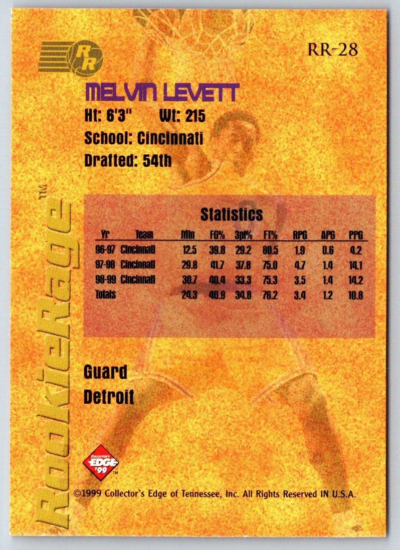 1999 Collector's Edge Rookie Rage Melvin Levett