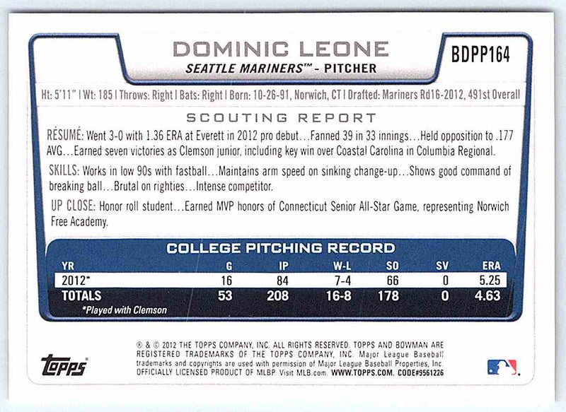 2012 Bowman Dominic Leone