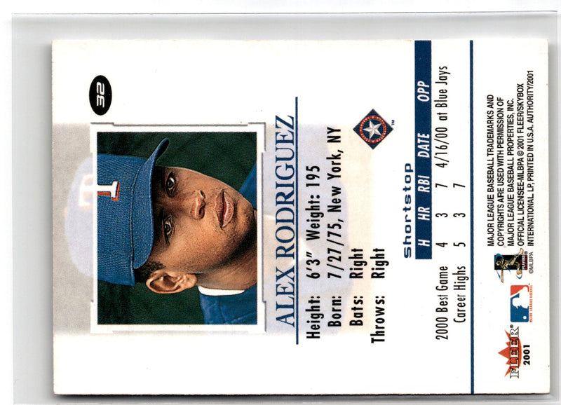 2001 Fleer Authority Alex Rodriguez