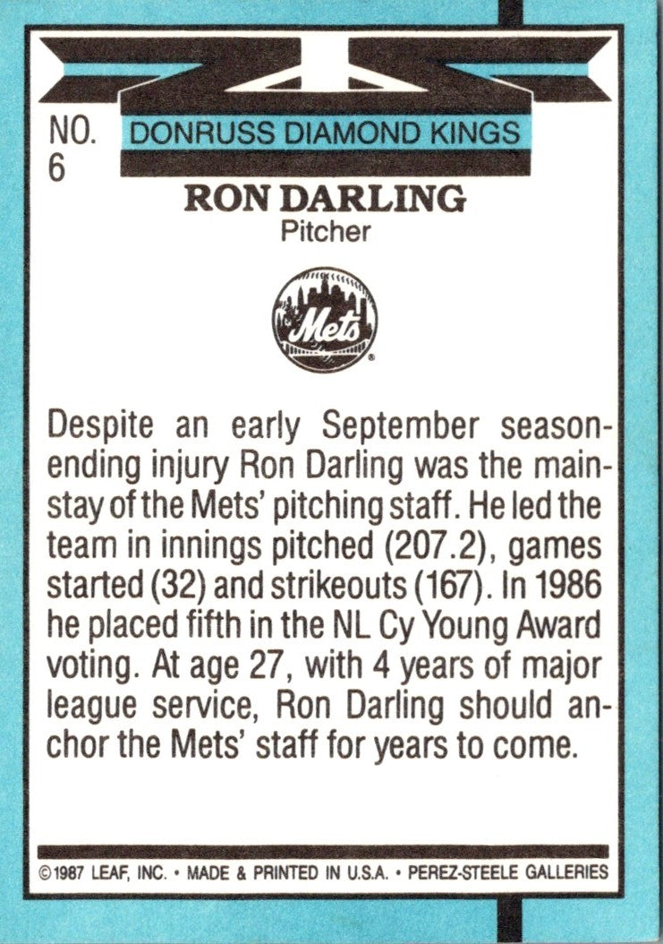 1988 Donruss Diamond Kings Ron Darling