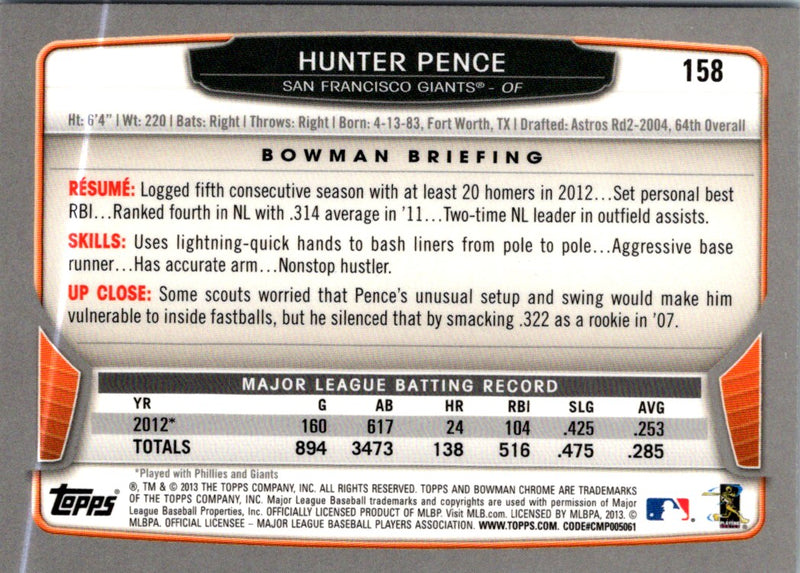 2013 Bowman Chrome Hunter Pence