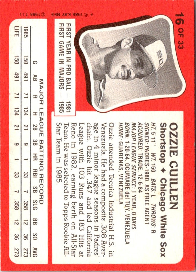 1986 Topps Kay-Bee Young Superstars of Baseball Ozzie Guillen