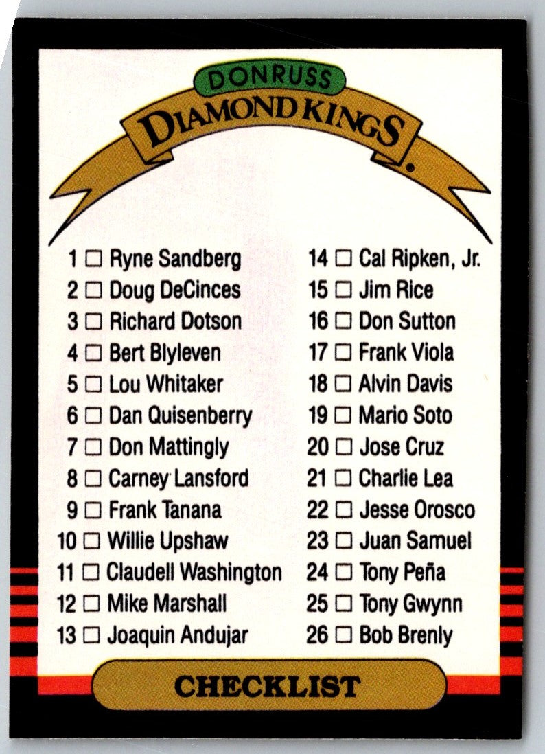 1986 Diamond Kings Checklist