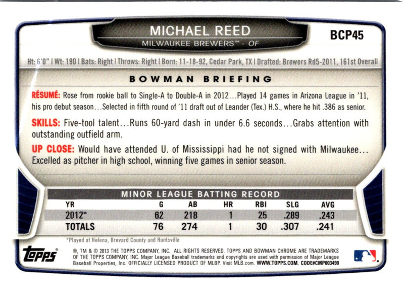 2013 Bowman Chrome Prospects Michael Reed