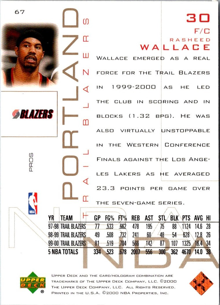 2000 Upper Deck Black Diamond Gold Rasheed Wallace