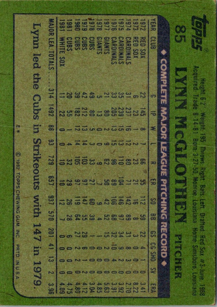 1982 Topps Lynn McGlothen