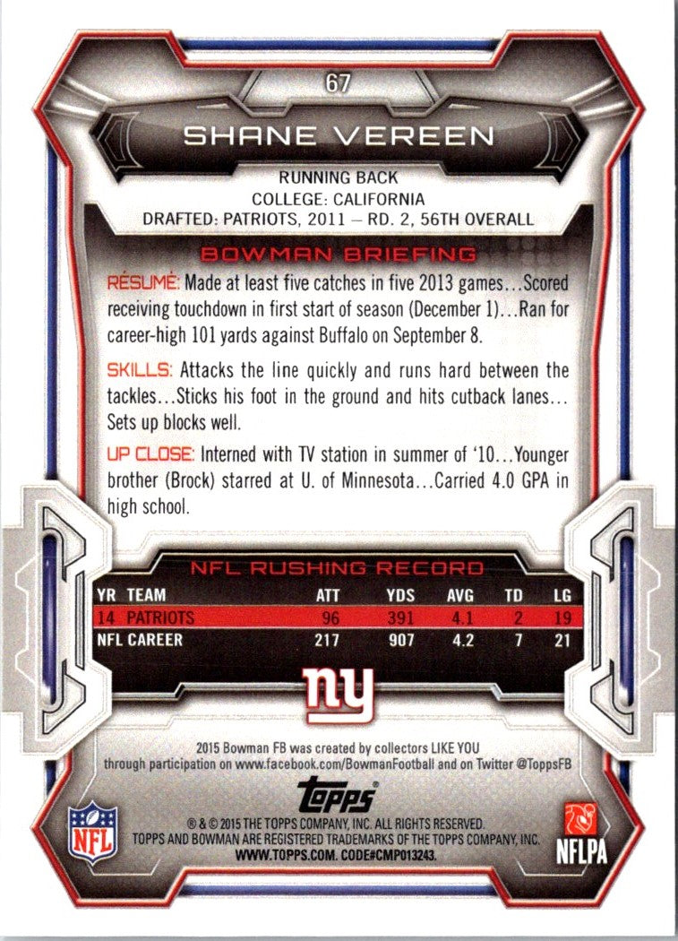 2015 Bowman Shane Vereen