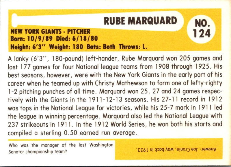 1980 SSPC HOF Rube Marquard