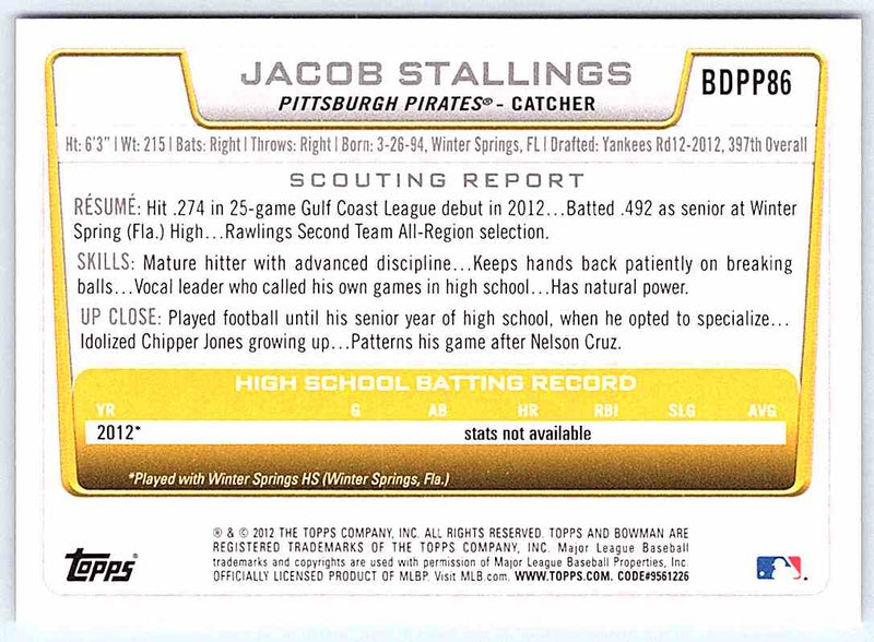 2012 Bowman Jacob Stallings