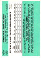 1984 Donruss John Moses #74 Rookie