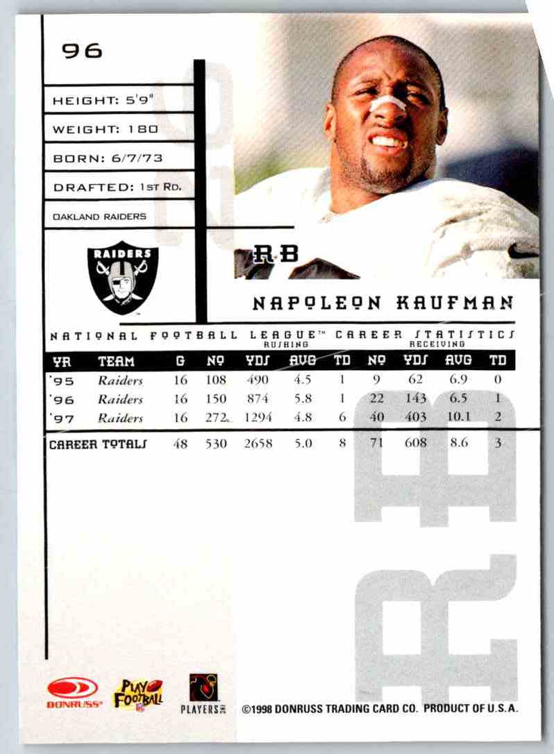 1998 Leaf Rookies And Stars Napoleon Kaufman