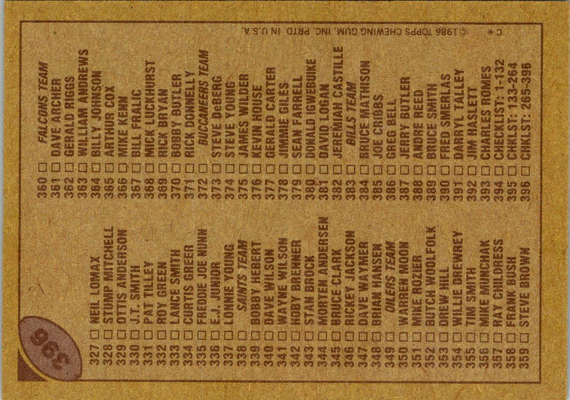 1986 Topps Checklist 265-396