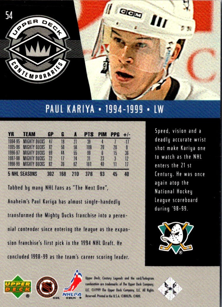 1999 Upper Deck Century Legends Paul Kariya