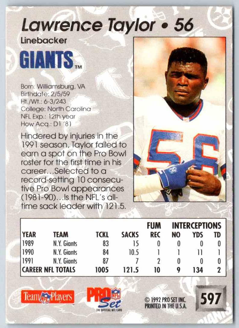 1992 Proset Lawrence Taylor