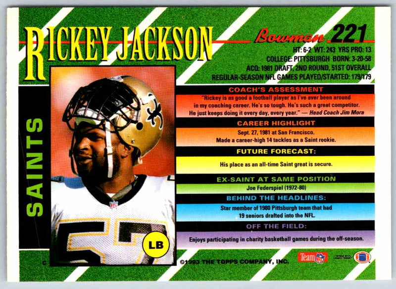 1993 Bowman Football Rickey Jackson