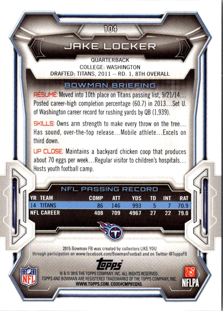 2015 Bowman Jake Locker