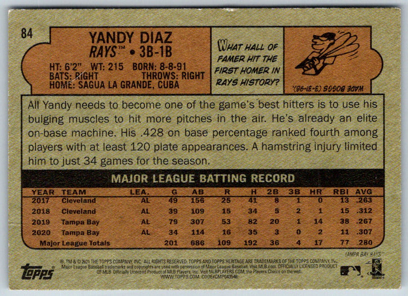 2021 Topps Heritage Yandy Diaz