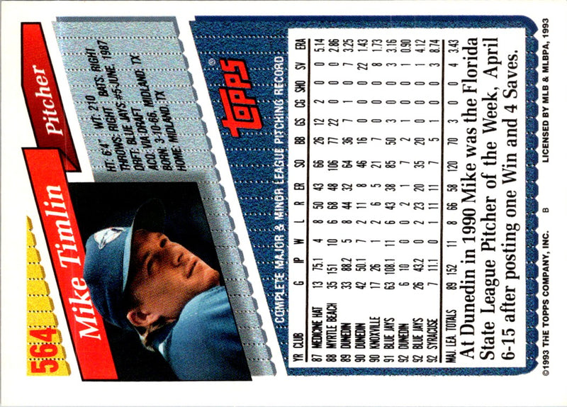 1993 Topps Inaugural Marlins Mike Timlin