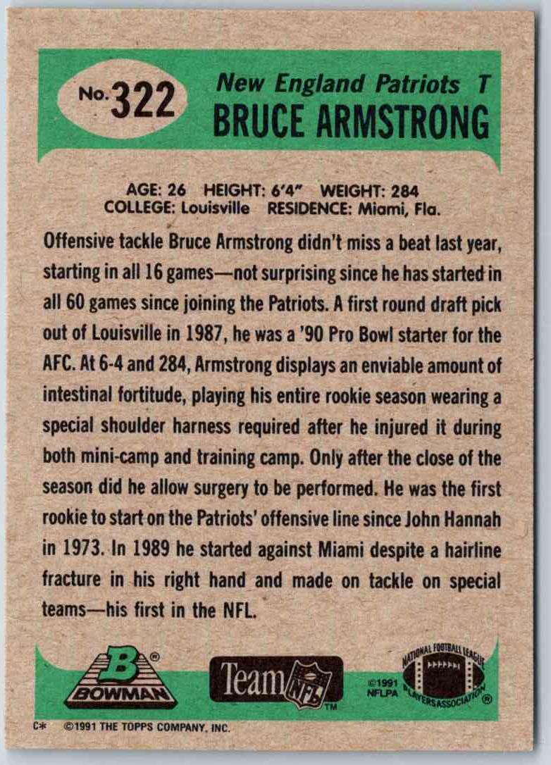 1991 Bowman Football Bruce Armstrong