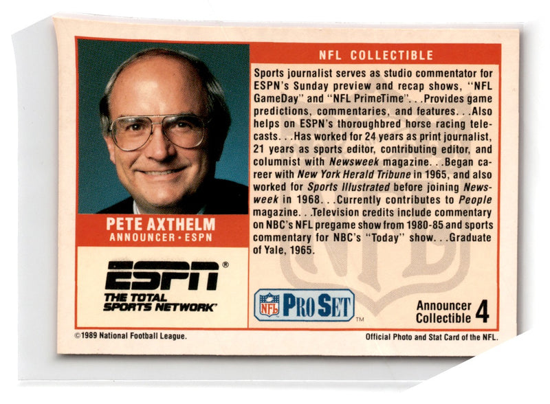 1989 Pro Set Announcers Pete Axthelm
