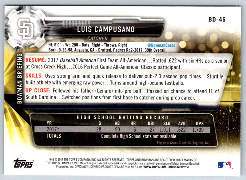 2017 Bowman Draft Luis Campusano