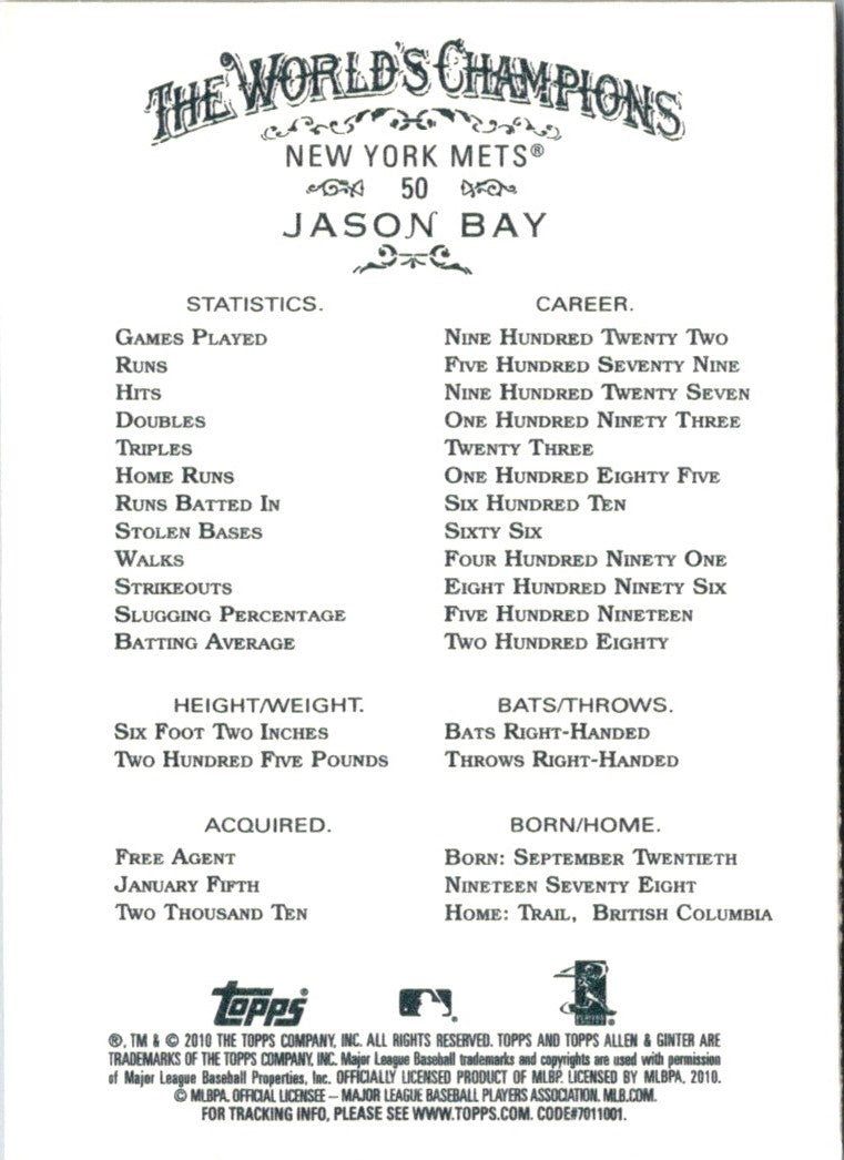 2010 Topps Allen & Ginter Jason Bay