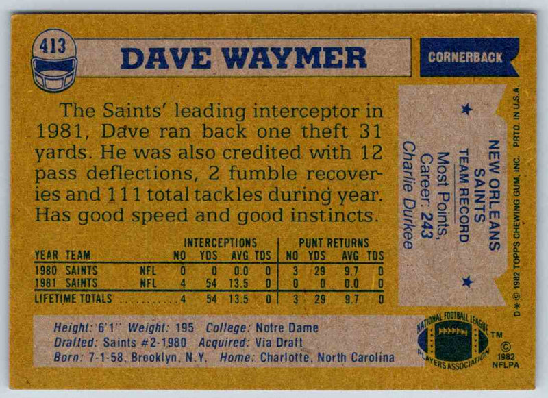 1982 Topps Dave Waymer